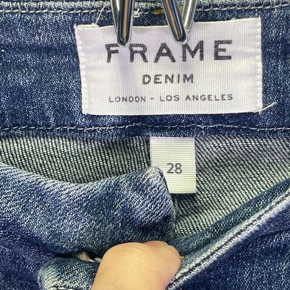 Frame Blue Roberts Distressed Le Crop Mini Released Hem Bootcut Jeans Size 28 - Picture 4 of 10